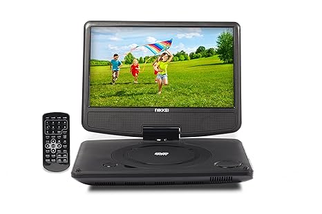 NIKKEI NPD909 - Tragbarer DVD-Player / DVD Player Tragbar | 3,5 cm (9 Zoll) | USB, 12 V Adapter | Fernbedienung | Akku - Schw