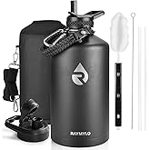 RAYMYLO One Gallon Water Bottle Insulated, Triple Walled Vacuum Stainless Steel (Cold for 48 Hrs), Leak Proof & Non-BPA, Large Water Flask Jug with Paracord Handle & Straw Spout Lids