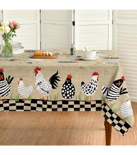 TTQYFNM Farmhouse Tablecloth 70x140 Inches - Rooster Chicken Eggs Rustic Design, Spill & Oil Proof - View #4