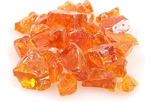 SHINY STONE High Luster Reflective Fire Glass Gravel,Fire Gems,Fire Drops,Fire Glass Rocks Stones Chips for Fire Pit Fish Tank Aquarium Garden,1-2cm(3/8''-6/8''),540g/1.19lbs (Orange Yellow)