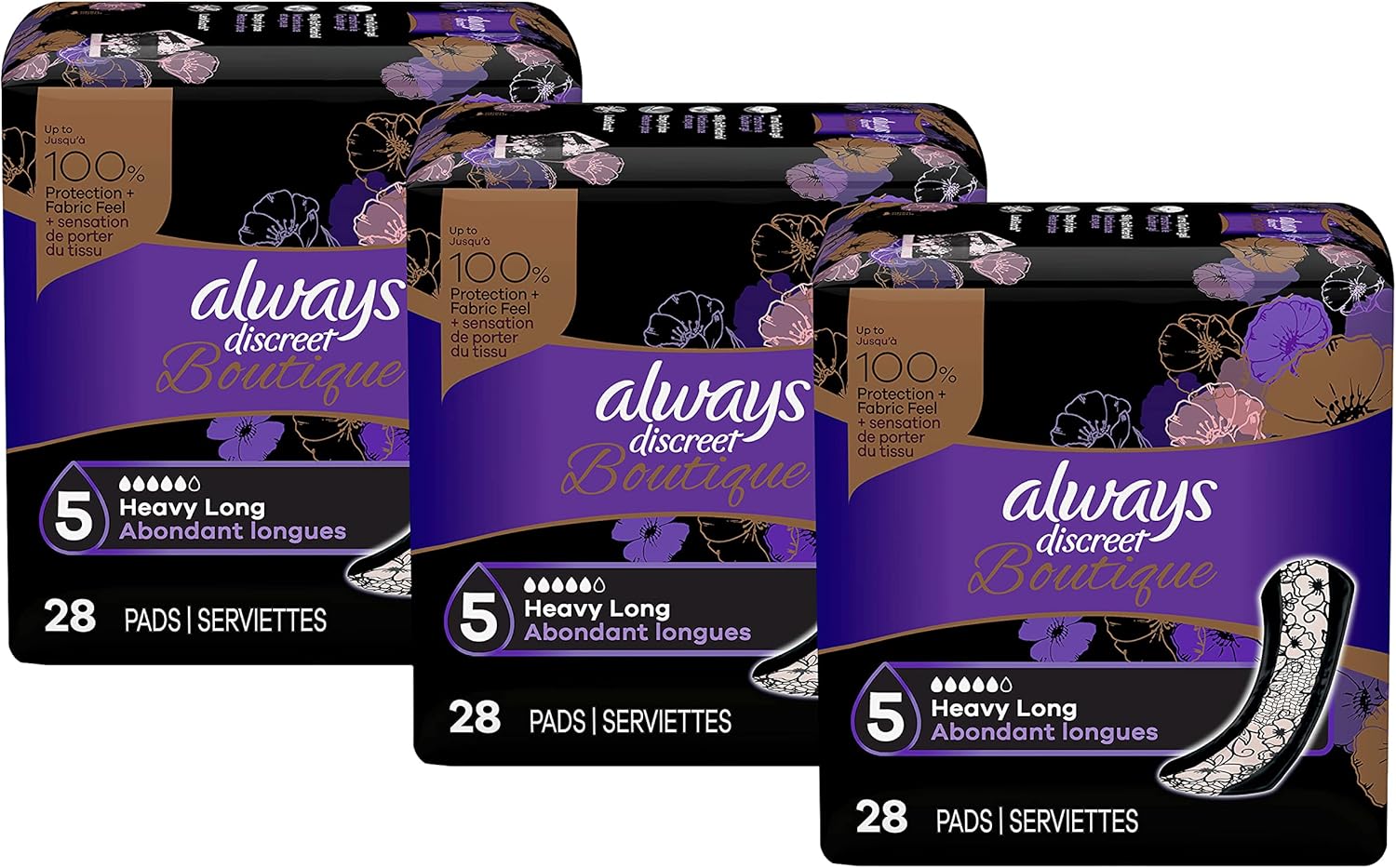 Always Discreet Boutique Incontinence & Postpartum Incontinence Pads for Women, Heavy Absorbency, Long Length, 84 Count: Health & Personal Care