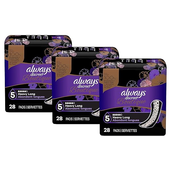 ALWAYS DISCREET BOUTIQUE INCONTINENCE PADS, SIZE 5, HEAVY ABSORPTION, LONG, 28 PADS