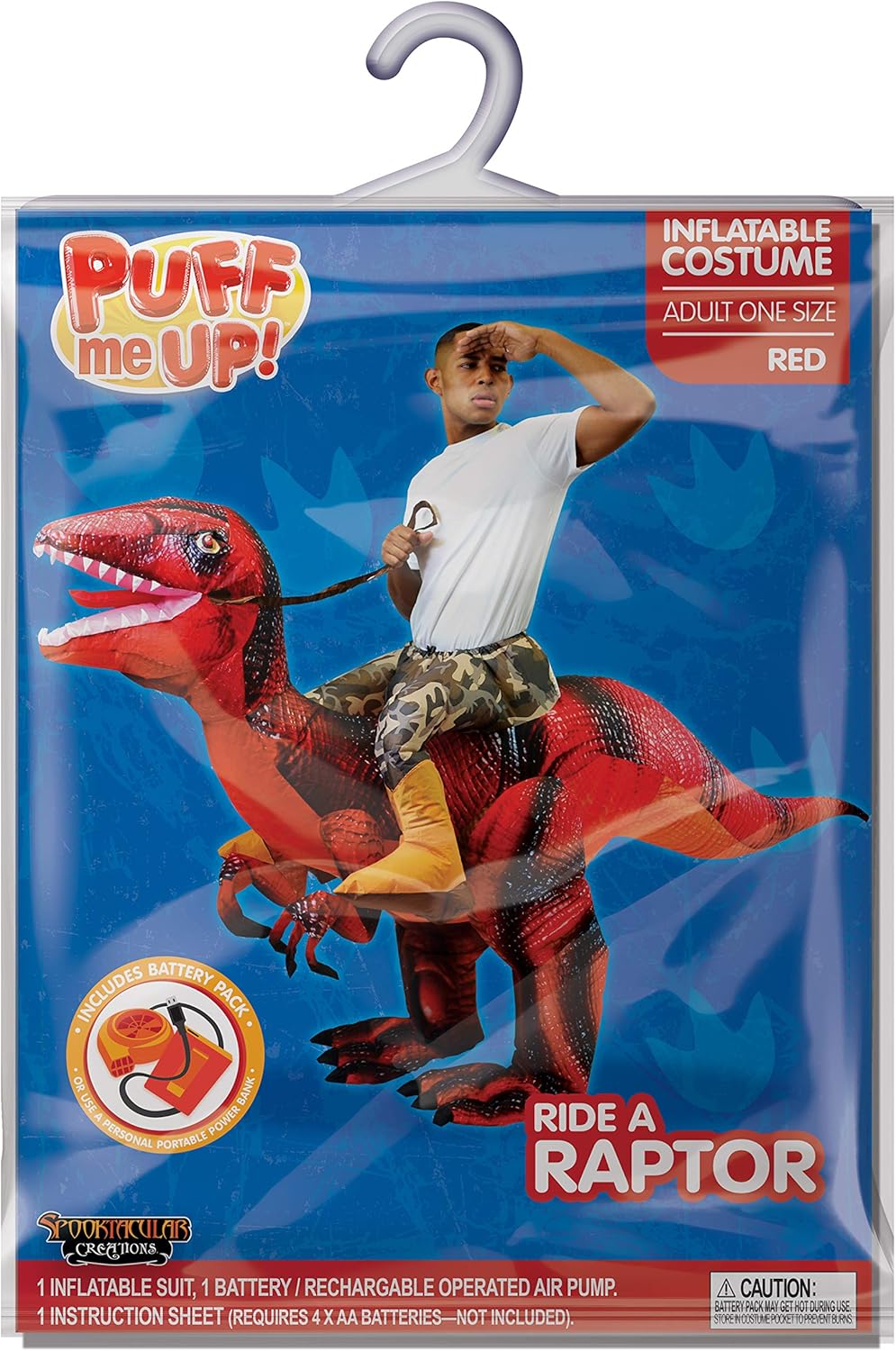 Spooktacular Creations Inflatable Raptor Riding a Raptor Dinosaur Deluxe Costume with Light-up LED Eyes- Adult (Red): Toys & Games