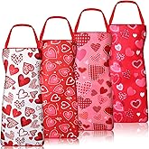 mzfoo 4 Pack Valentine Aprons for Women - Red & Pink, Adjustable, Washable - Perfect for Couples Dinner, Baking, BBQ & Grilling