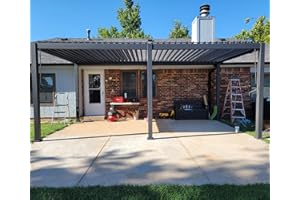 DOMI OUTDOOR LIVING Domi Louvered Pergola 12' × 20', Outdoor Aluminium Pergola with Adjustable Roof, Curtains and Netting, Hardtop Gazebo for Patio, Deck, Garden, Yard, Beach(Gray)