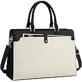RAINSMORE Laptop Bag for Women 15.6 Inch Laptop Tote Bag Leather Work Bag Waterproof Womens Briefcase Business Office Computer Tote Large Capacity Handbag, Beige and Black