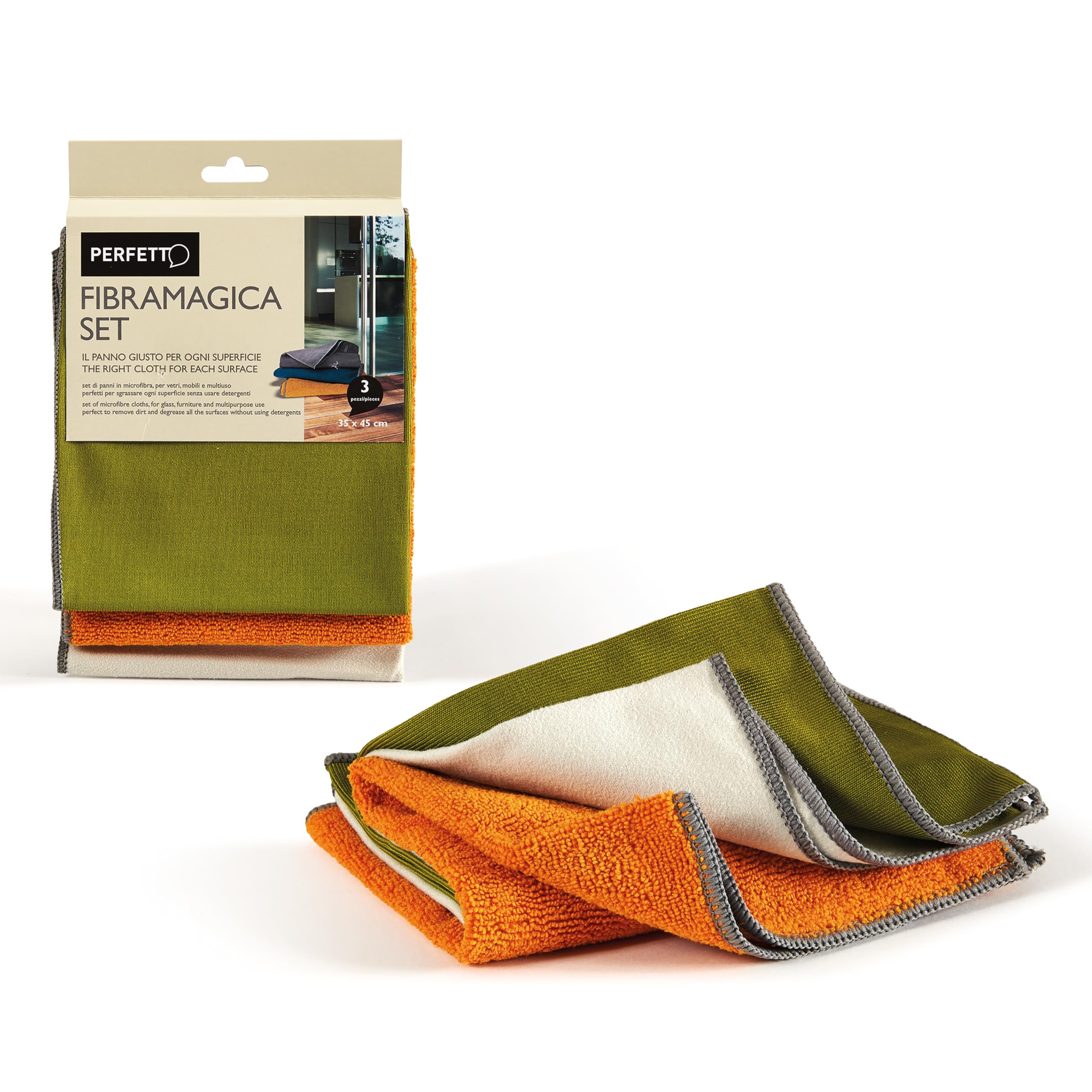 Perfetto Set Of 3 Pieces Cloths Microfiber Fibramagica Dimension- 35 x 40 Cm.
