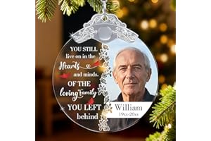 Personalized Memorial Photo Christmas Ornament - Custom in Loving Memory Picture Ornaments for Family Friends, Glass Tree Dec