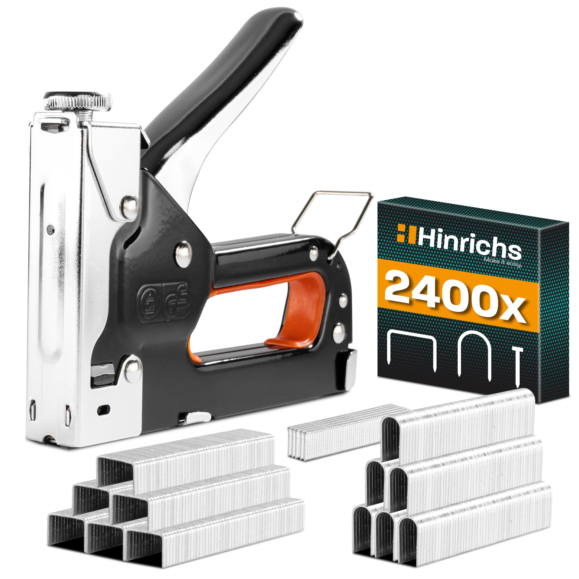 Hinrichs Staple Gun Set - 3-in-1 Professional Heavy Duty Stapler - Stapler for Upholstery Work - Suitable for Wood incl. 1600 Staples & 800 Nails - Staplegun for Clothes Fabric Timber Furniture
