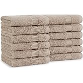 Arkwright Bath Washcloths 12 Pack - Super Soft 100% Cotton, 600 GSM Quick Dry & Absorbent, Luxury Face & Body Wash Cloth Towels for Hotels, Spa, and Vacation Rentals, Latte Beige