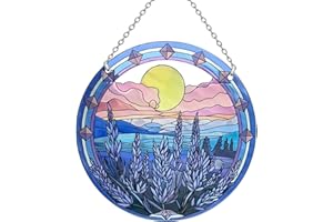 ANFURI 6’’ Lavender Suncatcher Stained Glass - Sun Catcher with Mountain Stained Glass Window Hanging, Suncatchers for Windows Hanging, Lavender Wall Decor, Suncatcher Gifts for Women/Friends/Lover