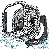 WINGLE 2-in-1 Waterproof Bling Case for Apple Watch 44mm Screen Protector Case SE 3/2/1 Series 6 5 4, Diamond Protective Face Cover Apple Watch 44 mm iWatch Crystal Rhinestone Bumper Women, Black