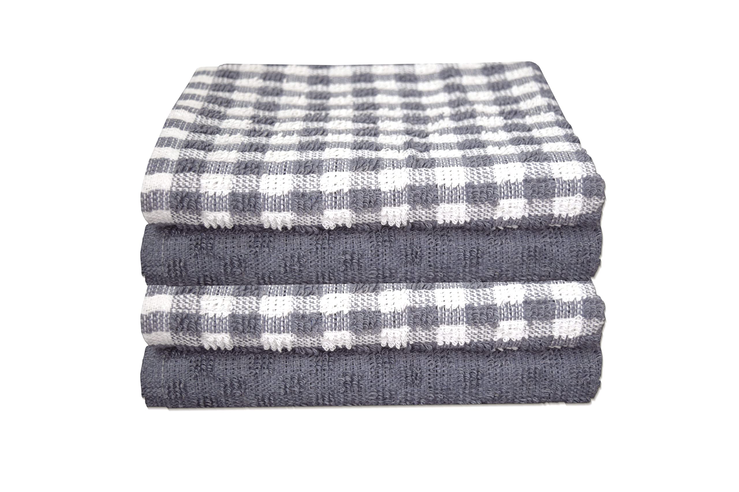 Tea Towels Set of 4 - Kitchen Hand Towels - 100% Cotton Terry Soft Absorbent Dish Towels (Grey, 4)
