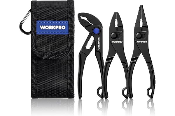 WORKPRO 3-Piece Mini Pliers Set with Pouch, 4-Inch Slip Joint Plier & 4-Inch Water Pump Plier & 4.7-Inch Long Nose Slip Joint