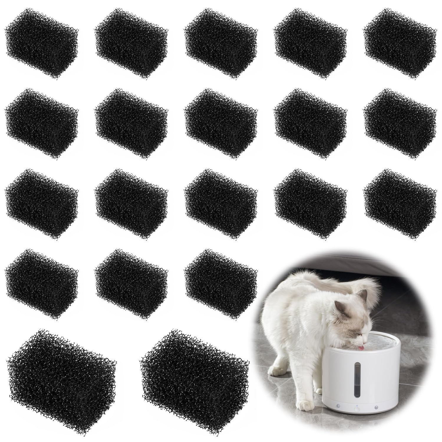 20pcs Pet Fountain Replacement Filters, Cat Fountain Filters Replacement Pet Drinking Water Sponge Foam Filters Compatible with PETKIT Eversweet 3 Pro 92oz/2.8L Pet Fountain