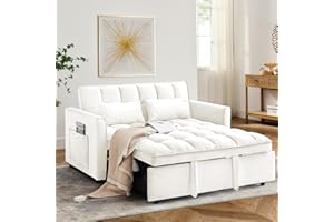 WIIS' IDEA 3 in 1 Sleeper Sofa Bed,Velvet Convertible Sofa Bed Pull-Out Bed Couch With Side Pockets,55'' Loveseat Sleeper Sofa with Adjustable Backrest for Living Room,Bedroom,Apartment and Small Space,Beige