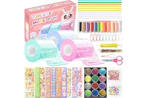 DVDGSC Nano Tape Bubble Kit: Double Sided Magic Tape Bubbles - Super Elastic Bubble DIY Craft Kit with Glitter Inflator Sticker - Plastic Blowing Bubble Balloon Tape for Kids Party Favors