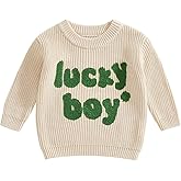 Eurvoku Infant Toddler Baby Boy St Patricks Day Outfit Lucky Boy Embroidery Knit Sweater Long Sleeve Knitted Pullover Top