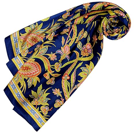 LORENZO CANA Luxus Damen Seidentuch aufwändig bedrucktes Tuch 100 % Seide 90 cm x 90 cm harmonische blau gold rot Farben Dame