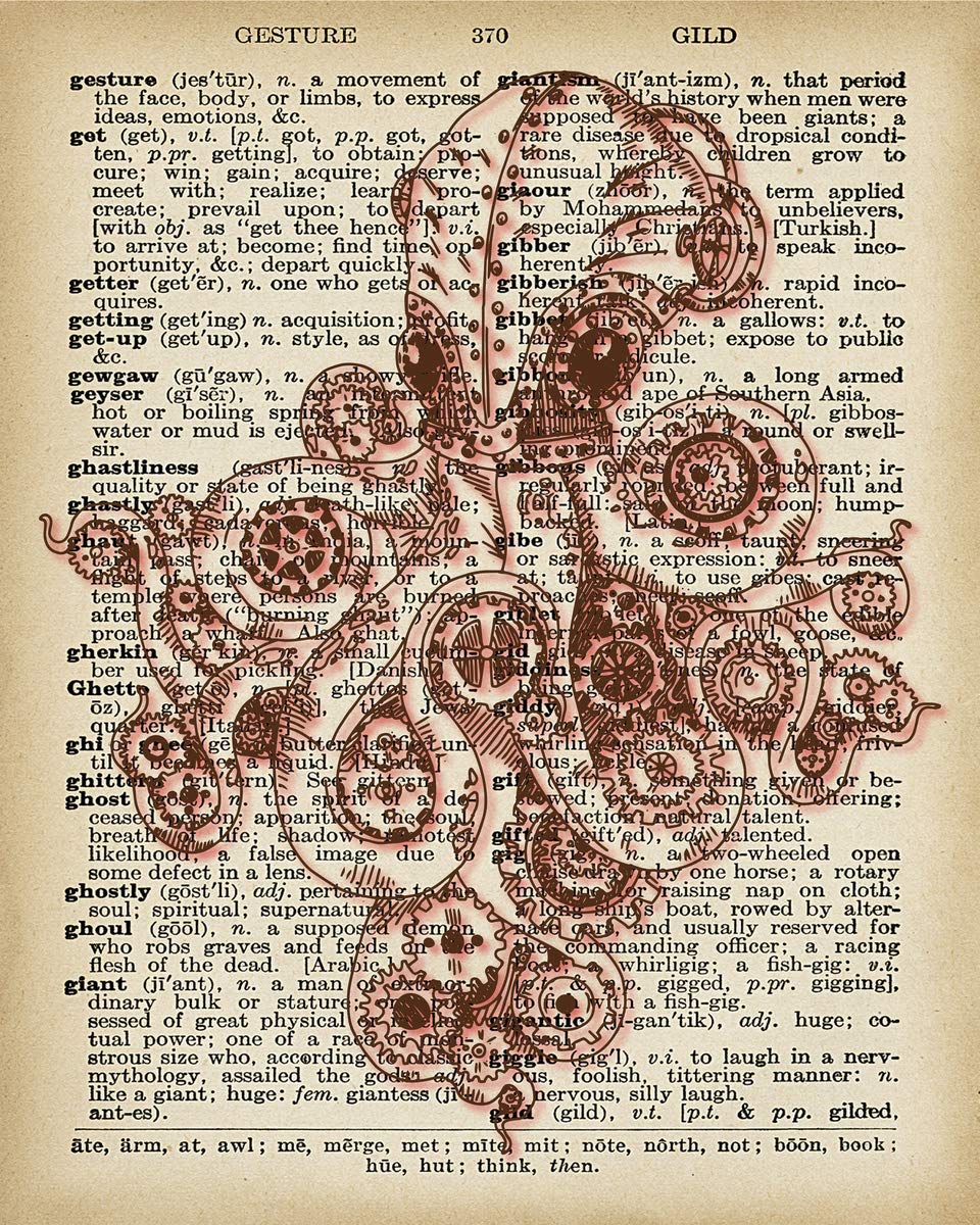 Octopus Dictionary Wall Art Prints - Gift for Steampunk Fans and Hot Air Balloon Enthusiasts - Decor Vintage Print Dictionary Wall Art Pictures Paintings UnFramed…
