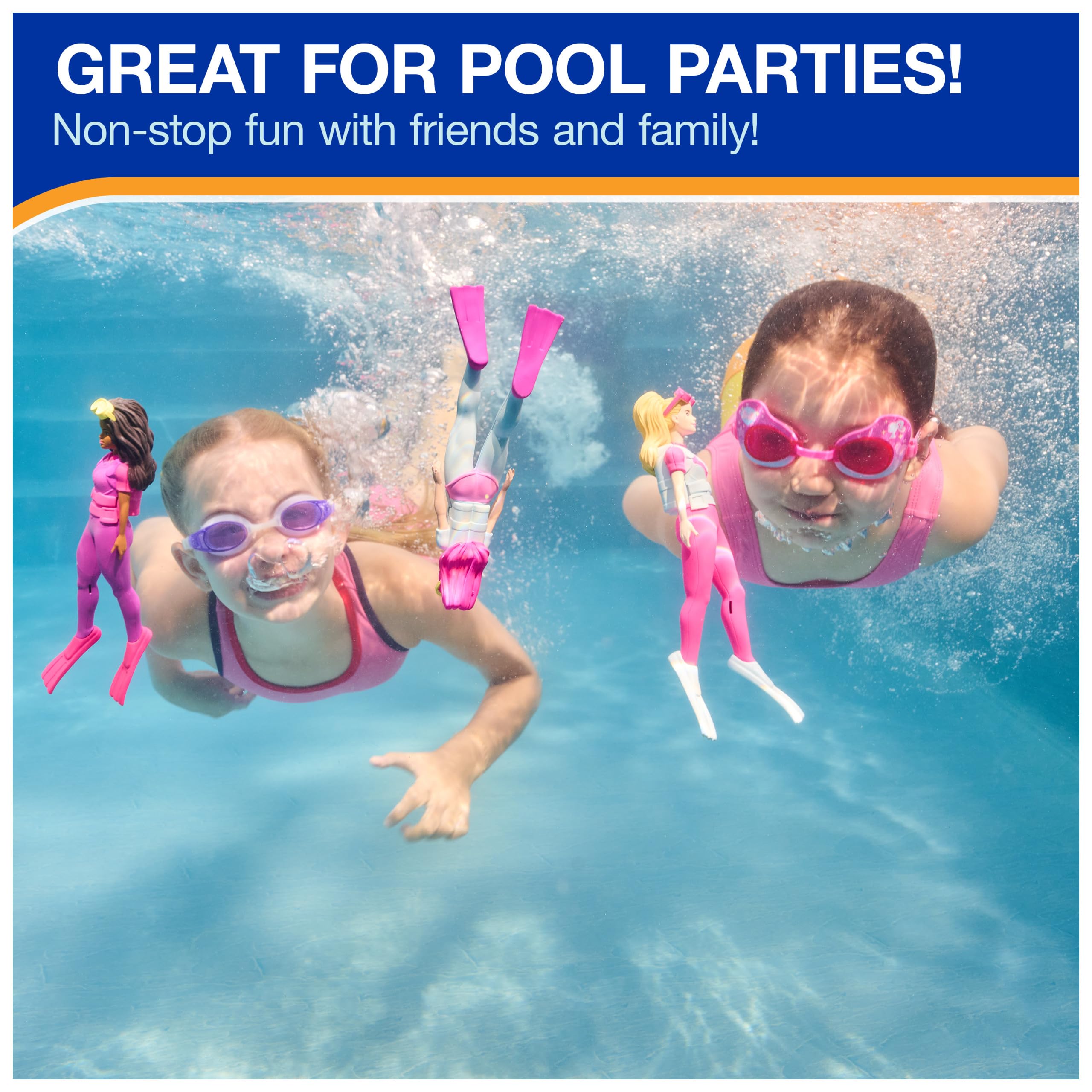 SwimWays Barbie Dive Characters 3-Pack, Swimming Pool Accessories & Kids Pool Toys, Pool Party Supplies & Water Toys for Kids Aged 5 & Up