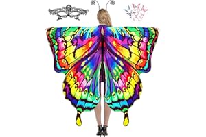 TONAK Butterfly Cape Costume Adult, Halloween Butterfly Wings Costume Women Colorful Festival Butterfly Wings Shawl Cape