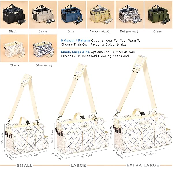 FIFTHSTART CLEANING CADDY FOR CLEANING SUPPLIES – LARGE CLEANING BAG ORGANIZER TOTE WITH SHOULDER STRAP, MESH BASE & ADJUSTABLE DIVIDERS – HEAVY DUTY CLEANING BAGS FOR HOUSEKEEPERS (BLUE CHECK, LARGE)