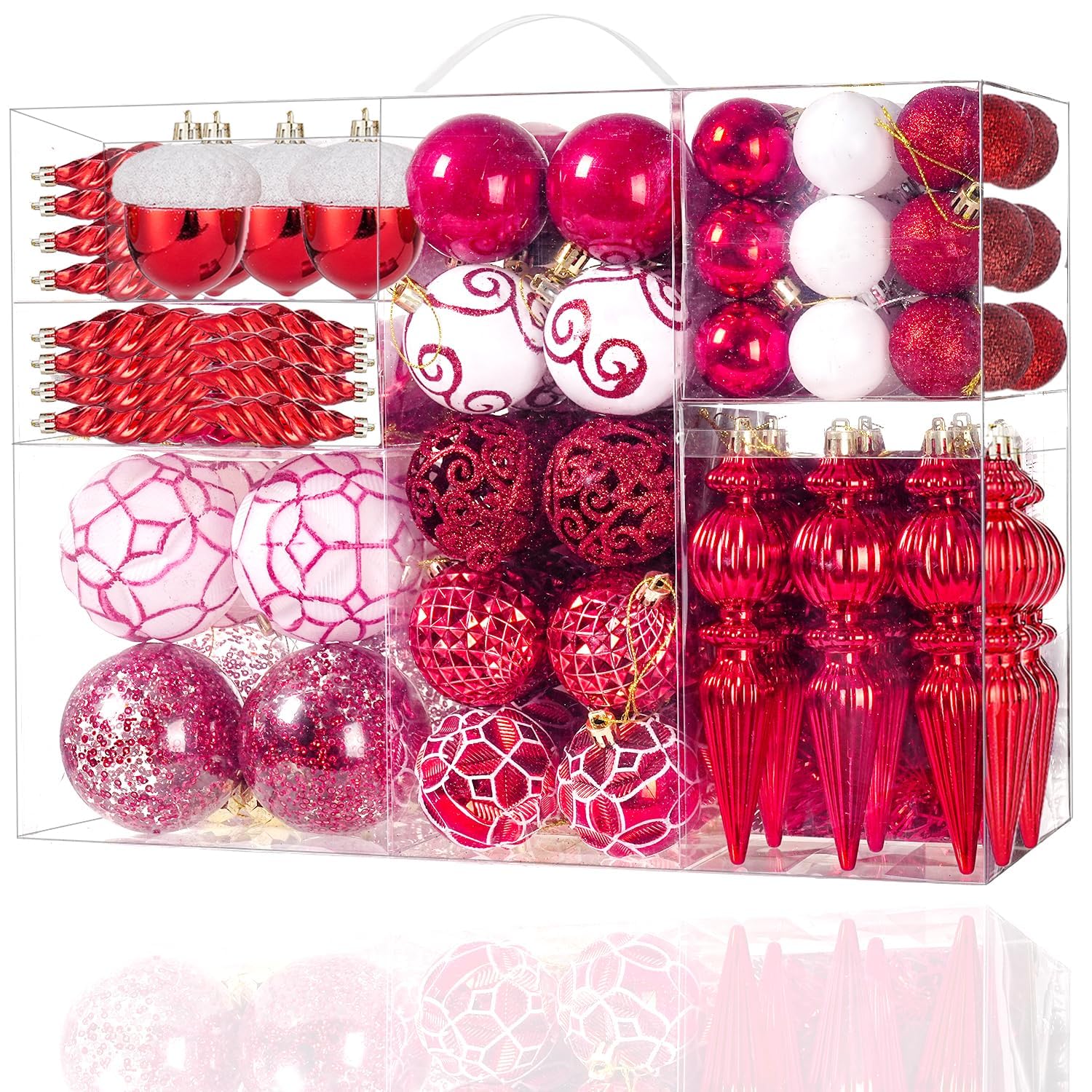 Photo 1 of 123pcs Christmas Ball Ornaments Set, Shatterproof Plastic Balls for Classic Xmas Decorations, Hanging Ornaments for Christmas Tree, Holiday, Bridal, Home Party, Red and White