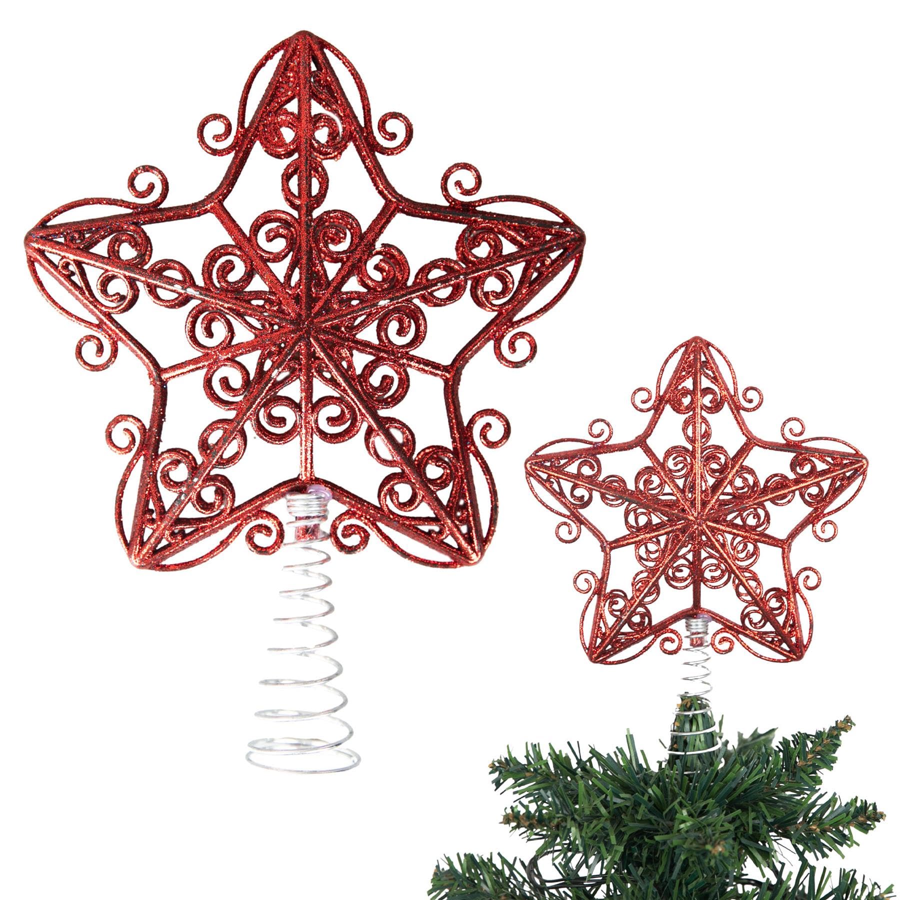 14.5cm Red Glitter Star Christmas Tree Topper Shatterproof for Christmas Tree Decorations Xmas Treetop Tree Crown Holiday Ornament