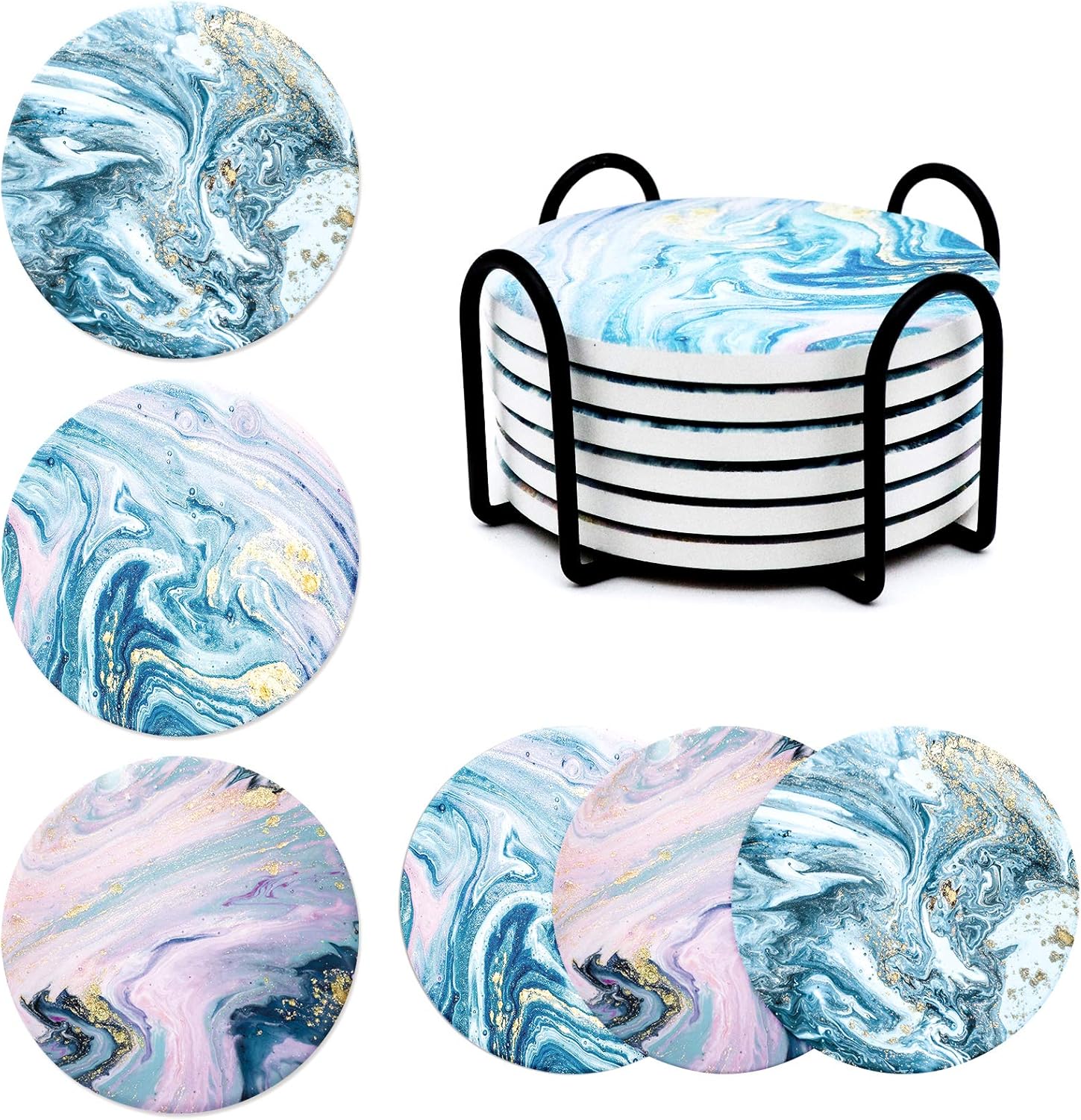 Absorbent Coasters for DrinksMarble Gold Ocean Pattern