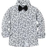 YALLET Boys Long Sleeve Shirts Button Down Print Dress Wedding Outfits Formal Casual Clothes with Bow Tie 5-10T