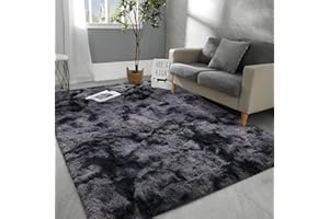 Hutha 6x9 Large Area Rugs for Living Room, Super Soft Fluffy Modern Bedroom Rug, Tie-Dyed Dark Grey Indoor Shag Fuzzy Carpets for Girls Kids Nursery Room Home Decor