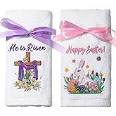 Remagr 2 Pack Easter Bathroom Hand Towels Cotton Embroidered 13.7'' x 29.5'' Easter Bunny Hand Towel with Ribbon Decorative Happy Egg Dish Tea Towels Set for Drying Cleaning(Spring Floral)