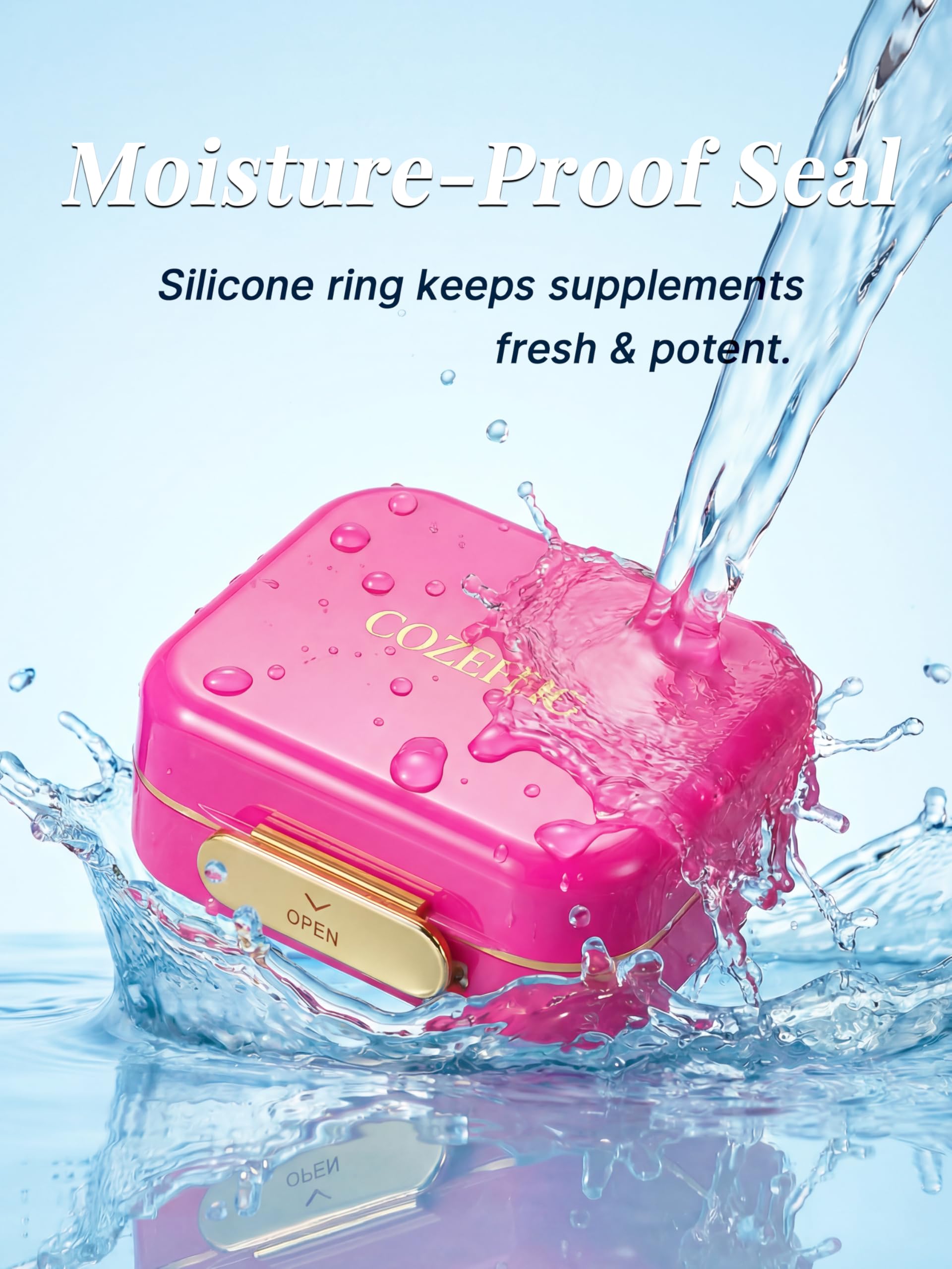 Small Pill Case Travel Pill Organizer - Moisture-Proof 7 Compartments Daily Pill Box for Purse, Pocket & Gym Bag, Secure Double Lock Medicine Vitamin Container for Supplements/Fish Oil - Hot Pink