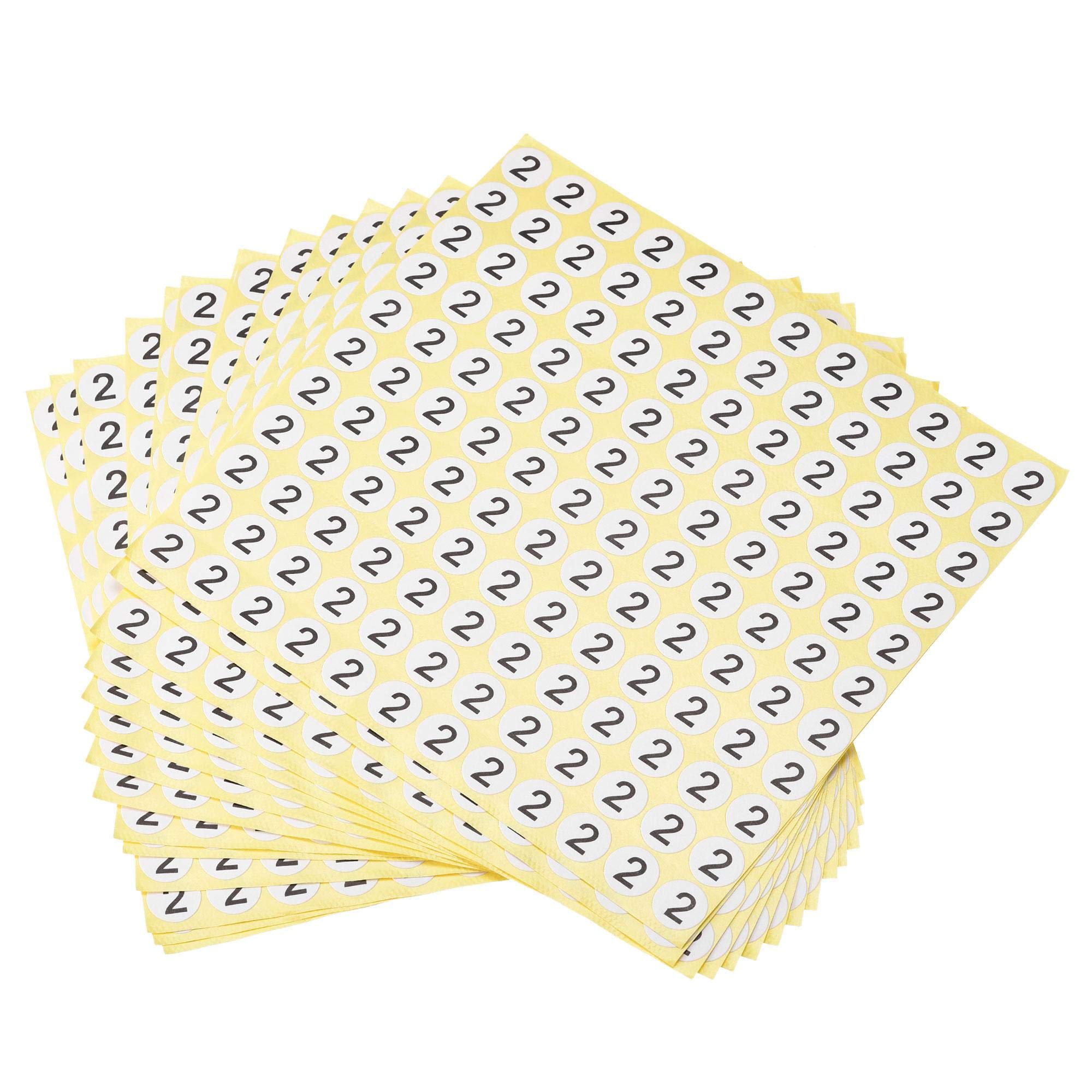 sourcing map Round Number Stickers, 13mm Dia Number 2 Coated Paper Label 15 Sheets 1980pcs, Black Word/White Background