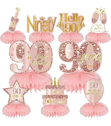 90. Geburtstag Deko-Set – Rose Gold Mit Blumen-Hintergrund, Banner & Ballons – Für Partys & Feiern
