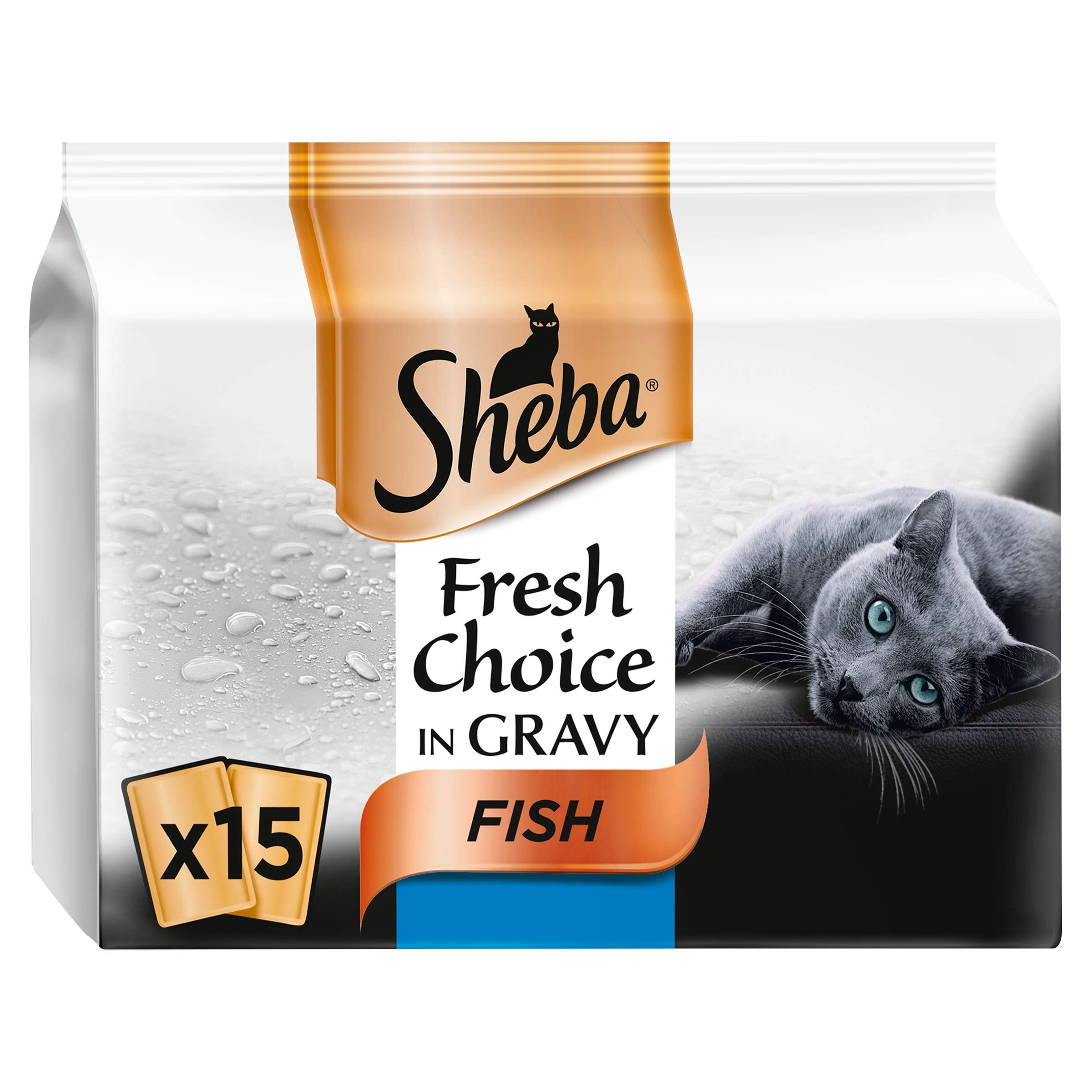 Sheba Fresh Choice Fish Collection in Gravy, Wet Cat Food Mini Pouches for Adult Cats, 15 x 50 g Pack, transparent