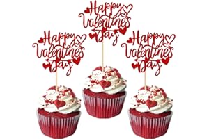 Rsstarxi 24 Pack Happy Valentine's Day Cupcake Toppers Glitter Sweet Love Heart Cupid's Arrow Cupcake Picks for Valentine's Day Theme Wedding Party Cake Decorations Supplies Red