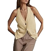 Womens Button-Front Sweater Vest Top V Neck Sleeveless Knit Tank Fitted Halter Raceback Cardigan Vest