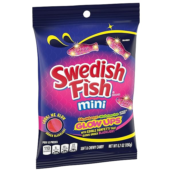 SWEDISH FISH MINI GLOW UPS STRAWBERRY-WATERMELON SOFT & CHEWY CANDY, 6.7 OZ