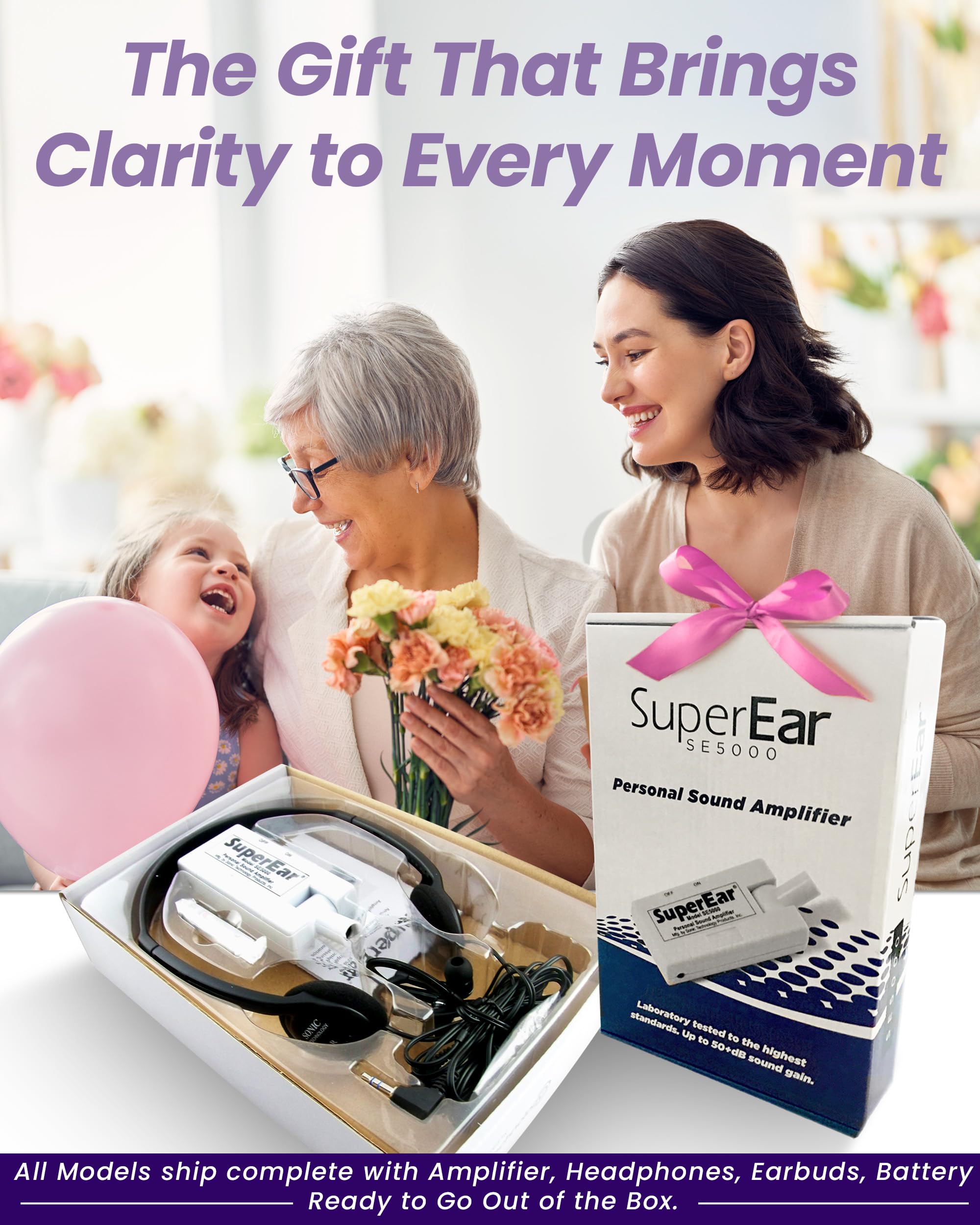 SuperEar Model SE5000 (PSAP) for Seniors - Hearing Amplifiers for Seniors, Super Ear Personal Sound Amplifier, Sound Amplifier Listening Device and Audio Accessories in 50dB Ambient Sounds Increase