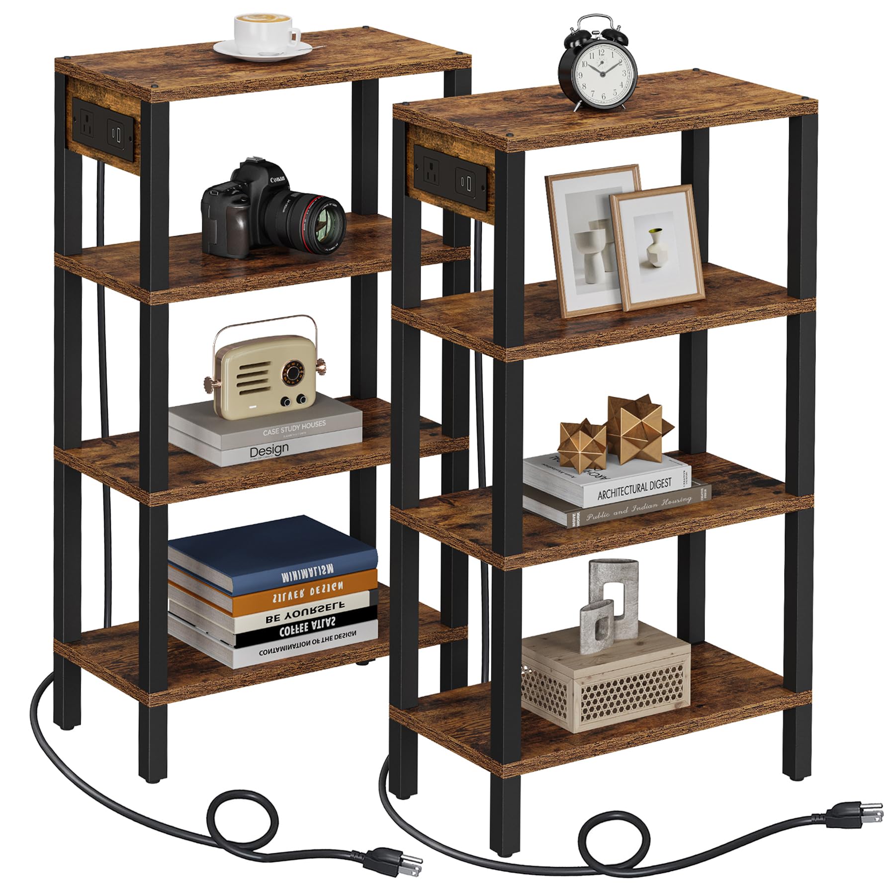 Photo 1 of TUTOTAK Narrow Side Table with Charging Station,Small End Table with USB Ports and Outlets, Skinny Sofa Table, Slim Nightstand, Living Room, Bed Room, Brown TB01BB0802