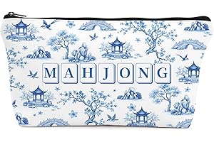Empty Mahjong Tile Bag with Zipper – Blue Chinoiserie Mah Jongg Gifts for for Women, Carrying Bag for Standard 1.2 Inch Ameri