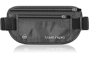 travel inspira Anti-Theft Travel Money Belt with Zippered Pull - Slim Pouch Made with RFID Blocking Fabric for Secure Protect