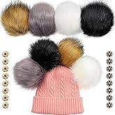 Juinte 8 Pcs 6 Inch Large Fur Pom Pom Balls for Hats Fluffy Faux Fur Pompom Balls with Snap Button for Hat Shoes Scarves Bag Charms DIY Crafts (Classic Color)