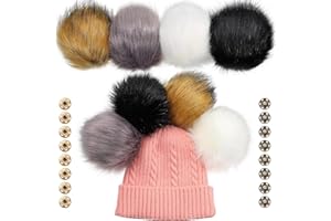 Juinte 8 Pcs 6 Inch Large Fur Pom Pom Balls for Hats Fluffy Faux Fur Pompom Balls with Snap Button for Hat Shoes Scarves Bag Charms DIY Crafts (Classic Color)