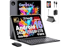Tablet, 11 Inch Tablette Android, Android 16 Tablets, Gemini AI, Octa-Core, 24GB RAM + 256GB ROM +1TB TF, 8MP+13MP, 1920x1200
