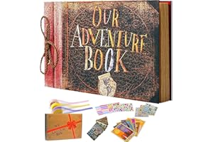 FEIYU BUY Adventure Book Scrapbook DIY Handmade Retro Style Travel Souvenir, 11.92 x 7.62" Embossed Lettering Scrapbook Inspired by 'Up', Memory Book For Anniversary Wedding,Travelling