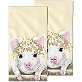 CXULIN 2 Pack Hand Towels for Bath,Cute Pig with Floral Wreath Decorative Towels Highly Absorbent Soft Towels for Bathroom Beach Kitchen Spa Gym Face Towel 14x28 Inch