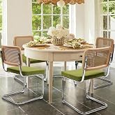 KROFEM Dining Chairs Set of 4,Modern Rattan Kitchen Chairs,Green | Mid Century Modern Design,Polished Chrome Frame,Upholstered Seat